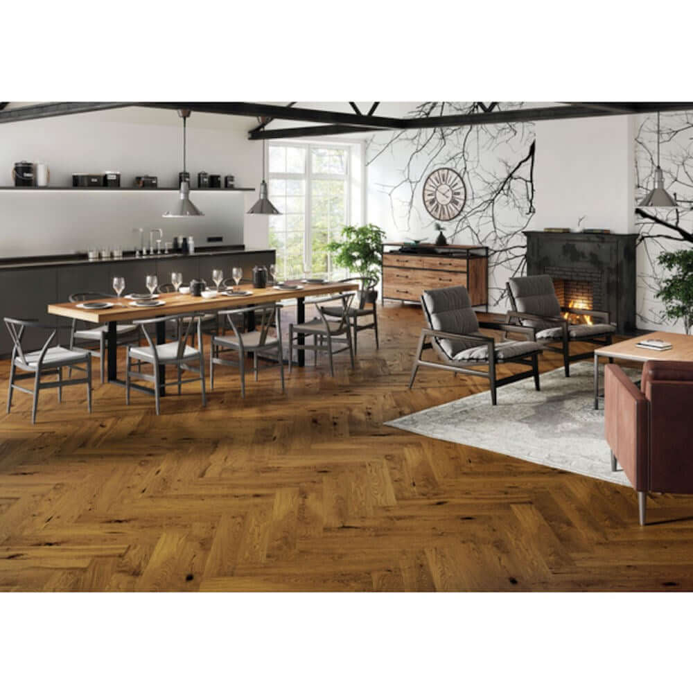 Saga Herringbone Parkett Cognac